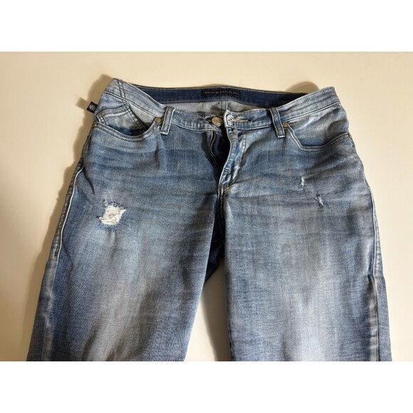 Rock & Republic Jeans Womens 10 Blue Denim Faded Distressed Straight Leg Cuffed - Picture 6 of 11